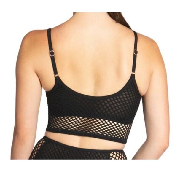 Robin Piccone Sz L Bikini Top Black Pua Fishnet Mesh Cami Swimsuit Top New NWT - Picture 2 of 5